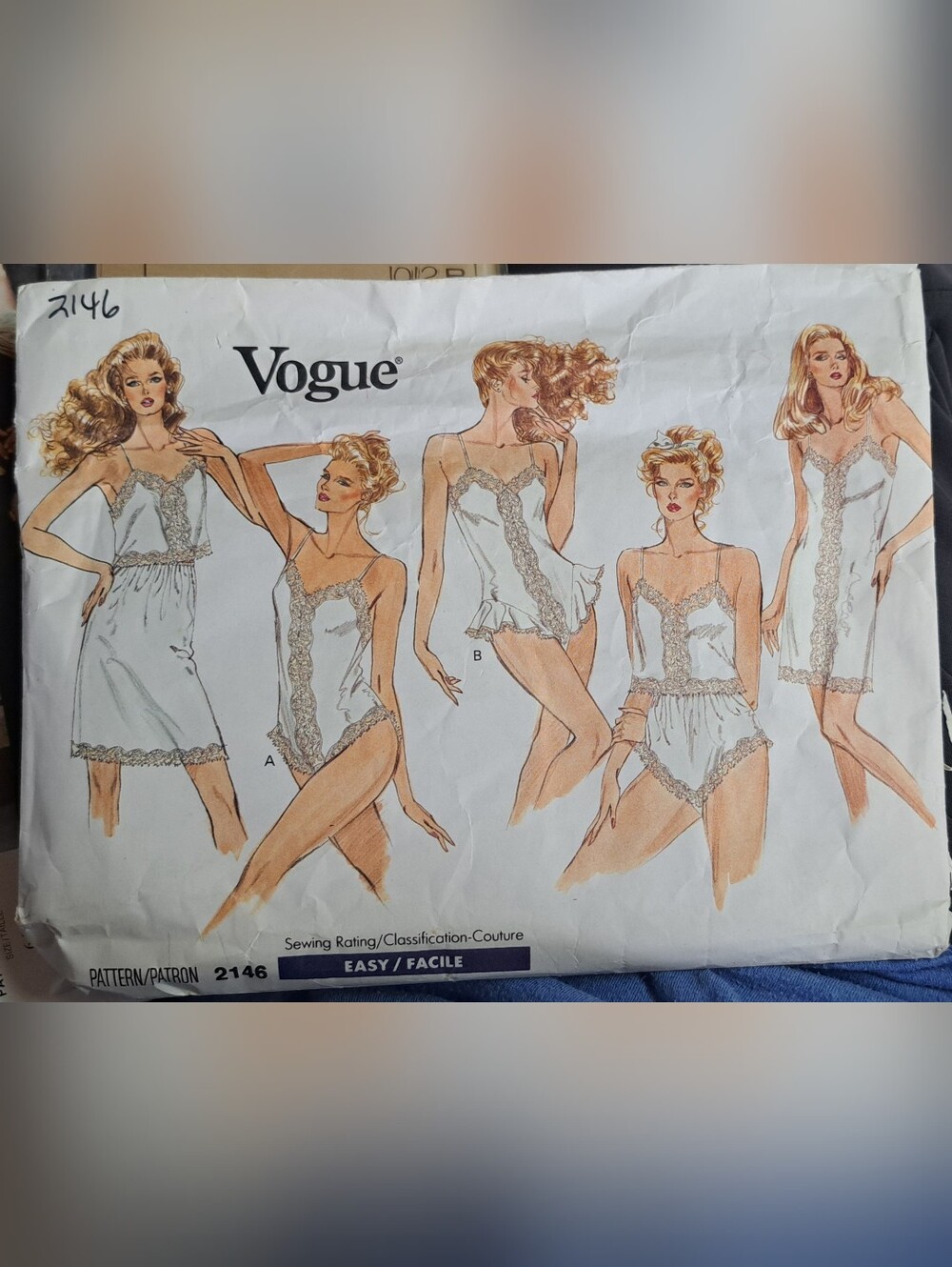 Vogue Sewing Pattern 2146 SLIPS CAMI TEDDY PANTIES XS-M 2 PIECES CUT Complete